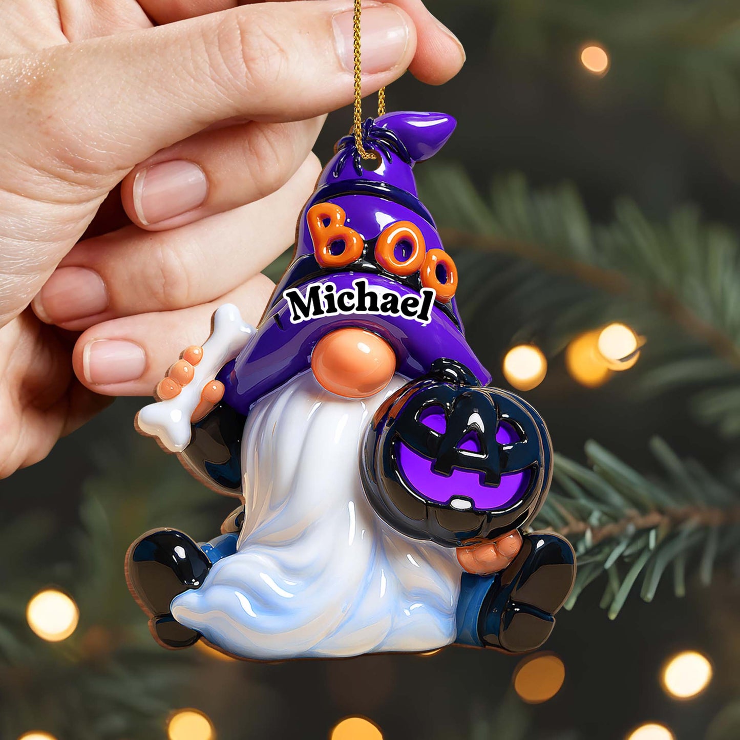 Boo! Ghost With Pumpkin And Bone