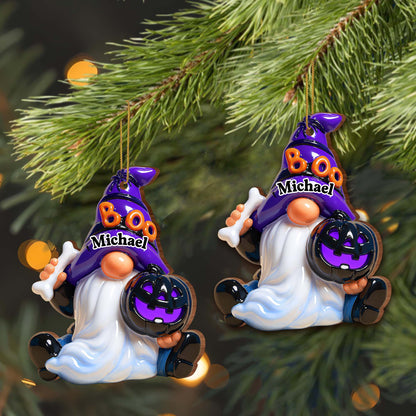 Boo! Ghost With Pumpkin And Bone