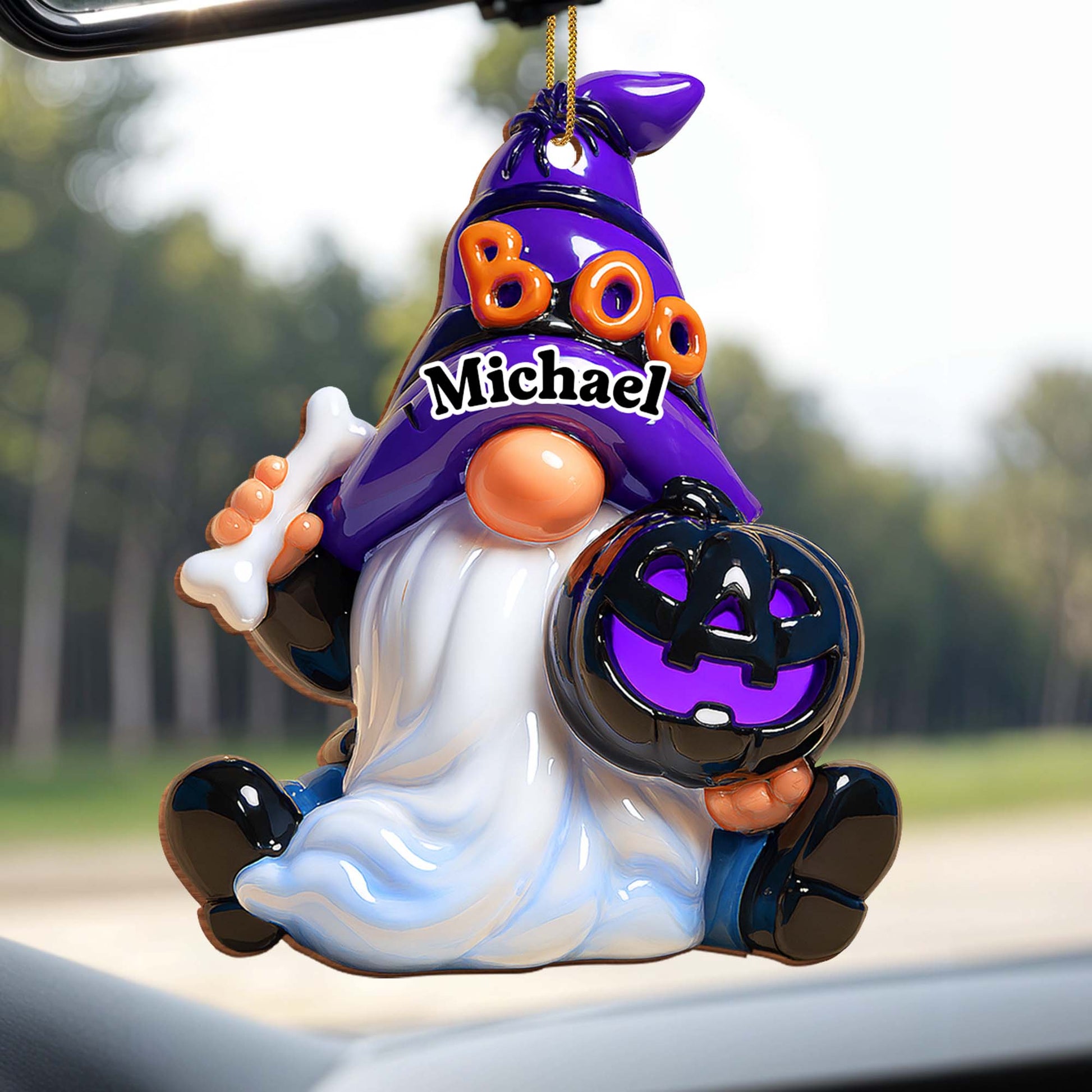 Boo! Ghost With Pumpkin And Bone