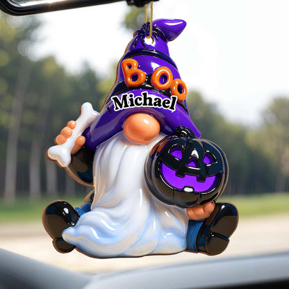 Boo! Ghost With Pumpkin And Bone