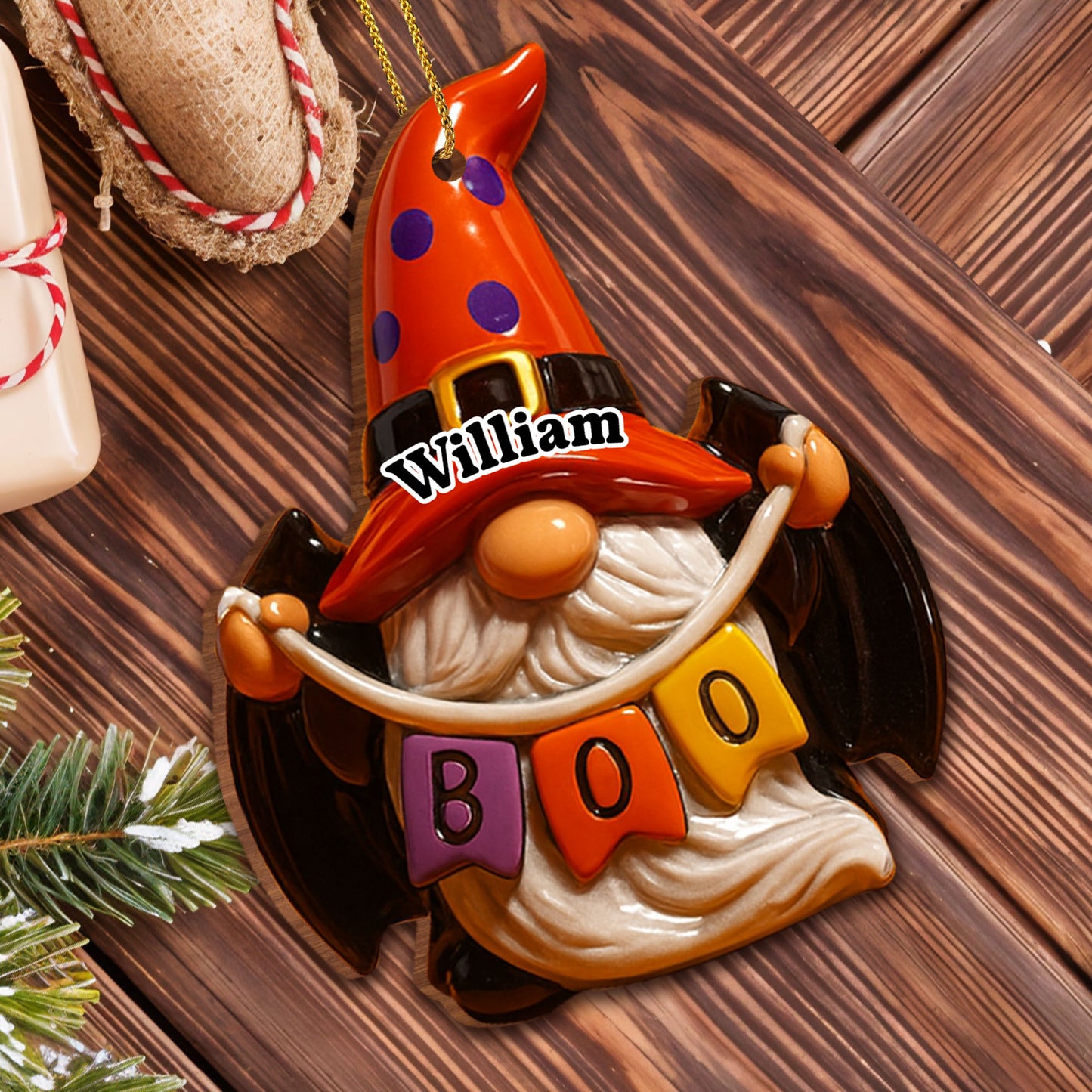 Boo! Ghost With Pumpkin And Bone