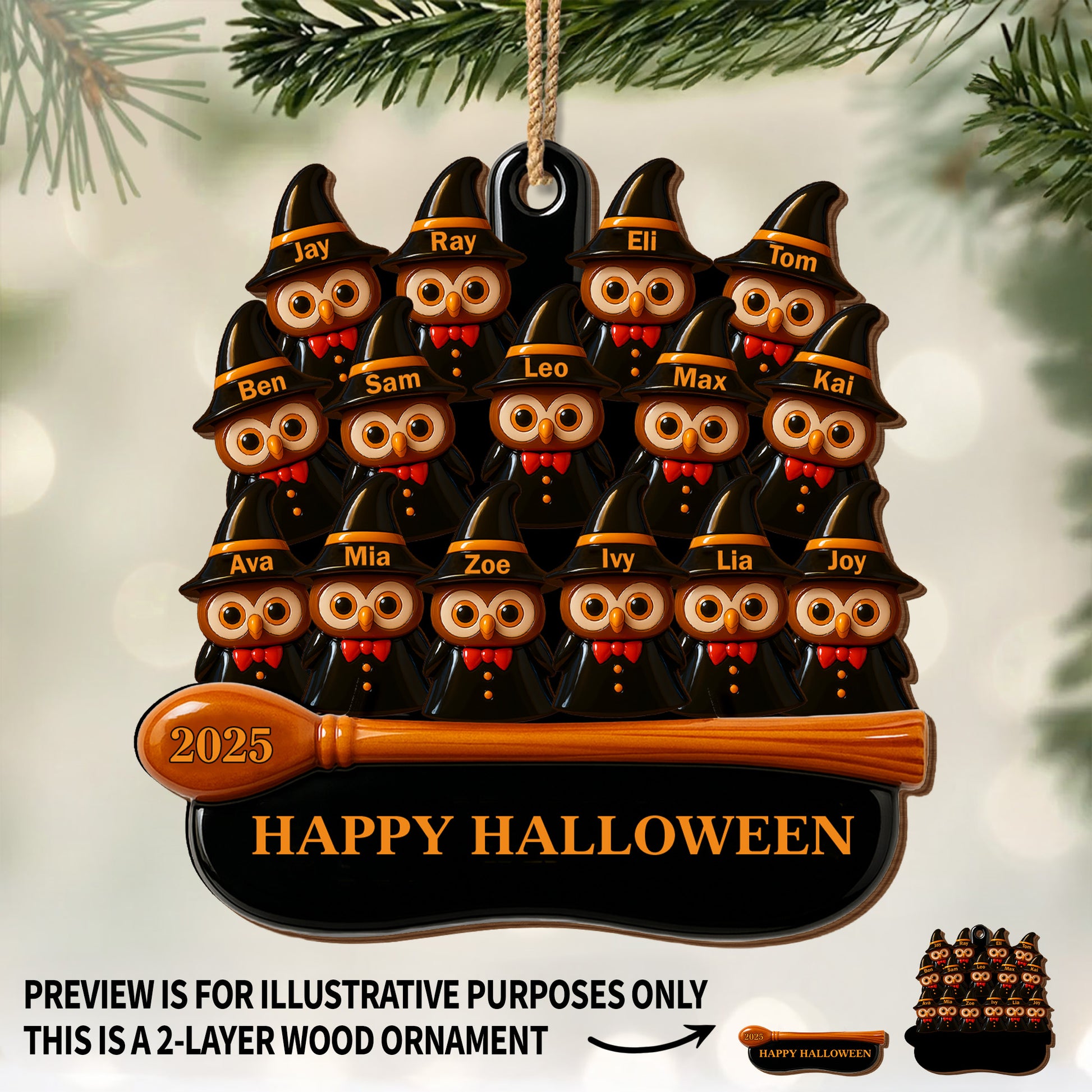 Happy Halloween Owl Family Decoration
