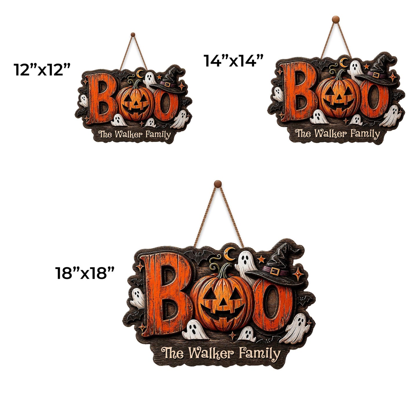 BOO Our Family Custom Pumpkin And Ghost Halloween Wood Sign - Personalized Custom Shaped Wood Sign - HALW168_WSIGN