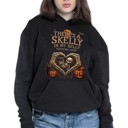 There's A Skelly In My Belly Skeleton Baby Halloween Pregnancy Announcement - Personalized Custom Unisex T-shirt, Hoodie - HALW175_BBAS