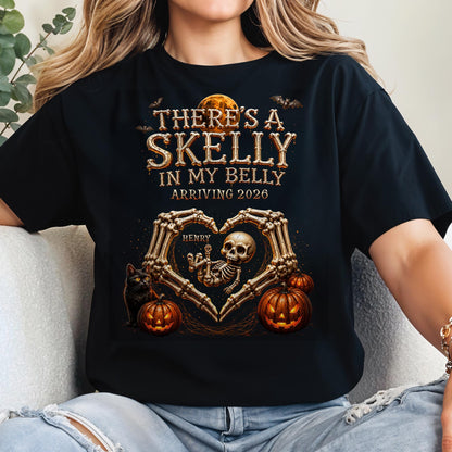 There's A Skelly In My Belly Skeleton Baby Halloween Pregnancy Announcement - Personalized Custom Unisex T-shirt, Hoodie - HALW175_BBAS