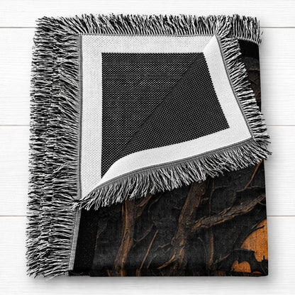 Mystical Witch Soaring Through The Moonlit Forest With Bats And Broomstick - Personalized Woven Blanket - HALW178_WOBLK
