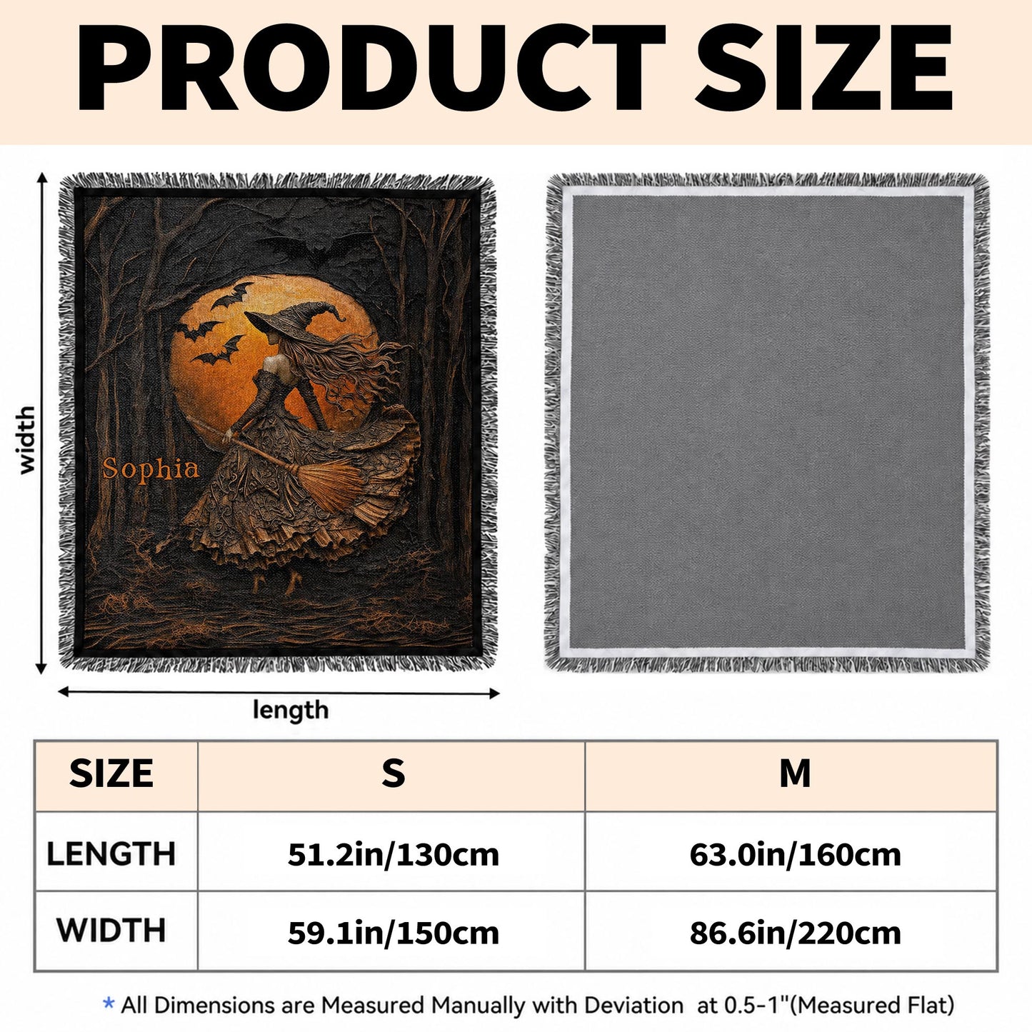 Mystical Witch Soaring Through The Moonlit Forest With Bats And Broomstick - Personalized Woven Blanket - HALW178_WOBLK