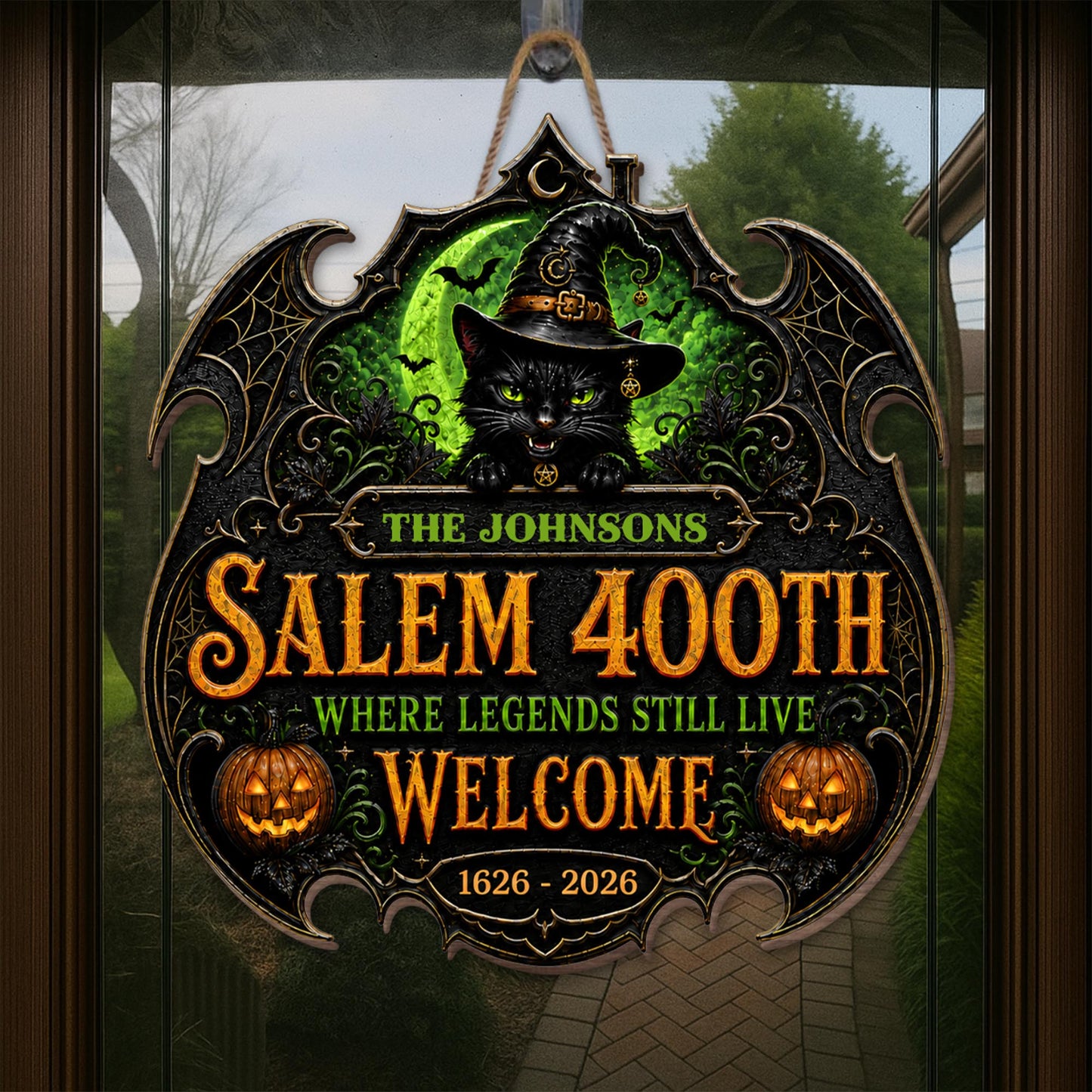 Salem Where Legends Still Live Welcome Black Cat And Pumpkin - Personalized Custom Shaped Wood Sign - HALW180_WSIGN