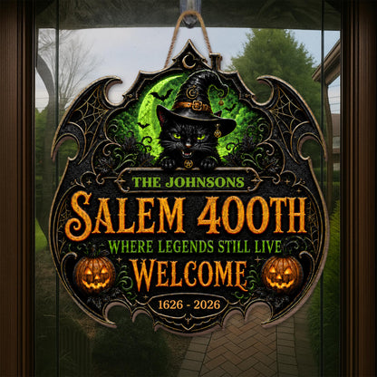 Salem Where Legends Still Live Welcome Black Cat And Pumpkin - Personalized Custom Shaped Wood Sign - HALW180_WSIGN