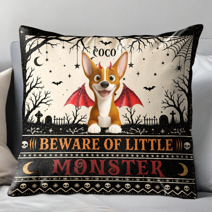 Beware Of Little Woofster Funny Halloween Dog With Bat Wings - Personalized Custom Pillow, Insert Included - HALW237_PLW