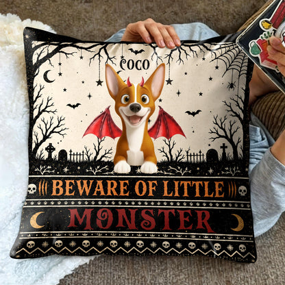 Beware Of Little Woofster Funny Halloween Dog With Bat Wings - Personalized Custom Pillow, Insert Included - HALW237_PLW