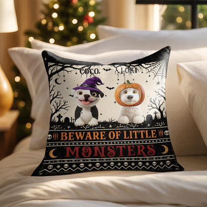 Beware Of Little Woofster Funny Halloween Dog With Bat Wings - Personalized Custom Pillow, Insert Included - HALW237_PLW
