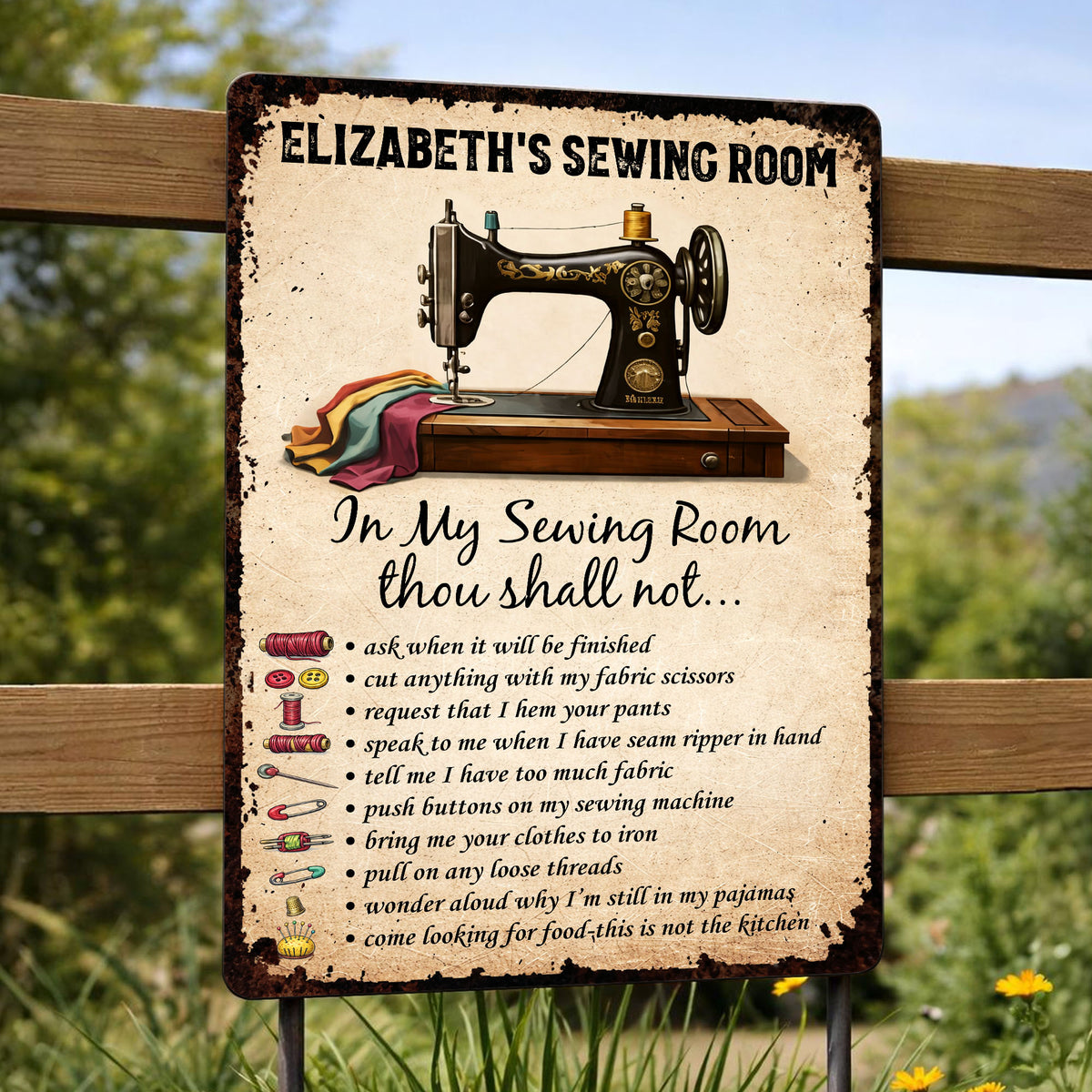 In My Sewing Room, Thou Shall Not - Metal Sign, Gift for Crafters and ...