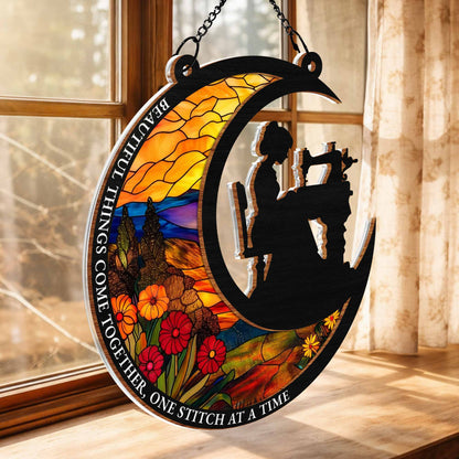 Beautiful Things Come Together, Woman Sewing and Flowers