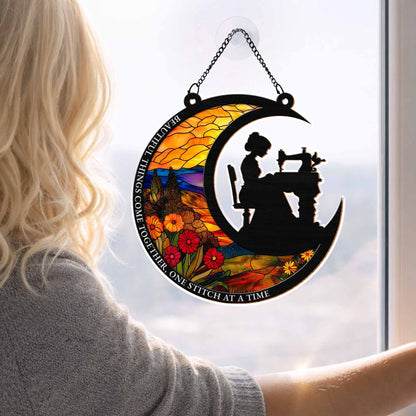 Beautiful Things Come Together, Woman Sewing and Flowers