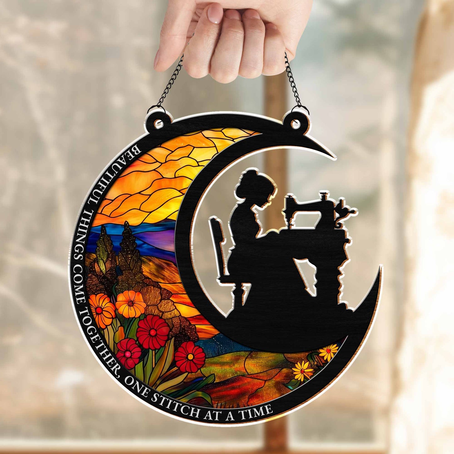 Beautiful Things Come Together, Woman Sewing and Flowers