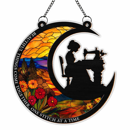 Beautiful Things Come Together, Woman Sewing and Flowers