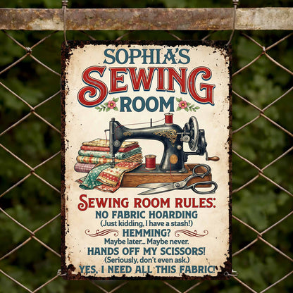 Sewing Room Rules With Vintage Sewing Machine And Fabric