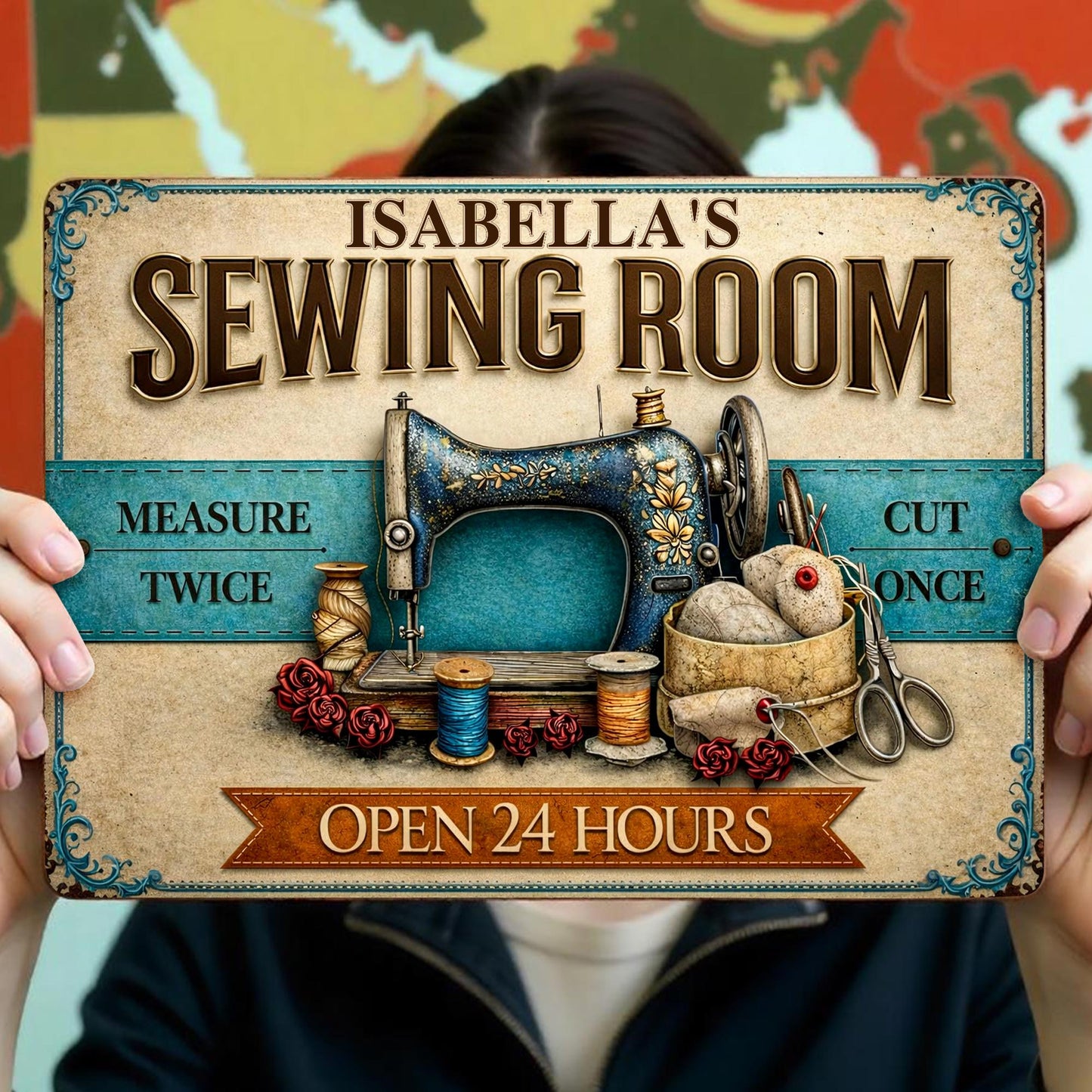 Sewing Room Measure Twice Cut Once Vintage Sewing Machine Threads