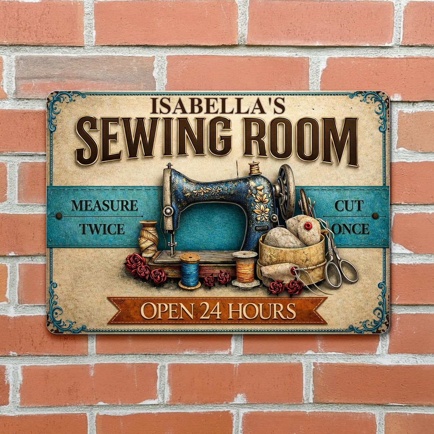 Sewing Room Measure Twice Cut Once Vintage Sewing Machine Threads