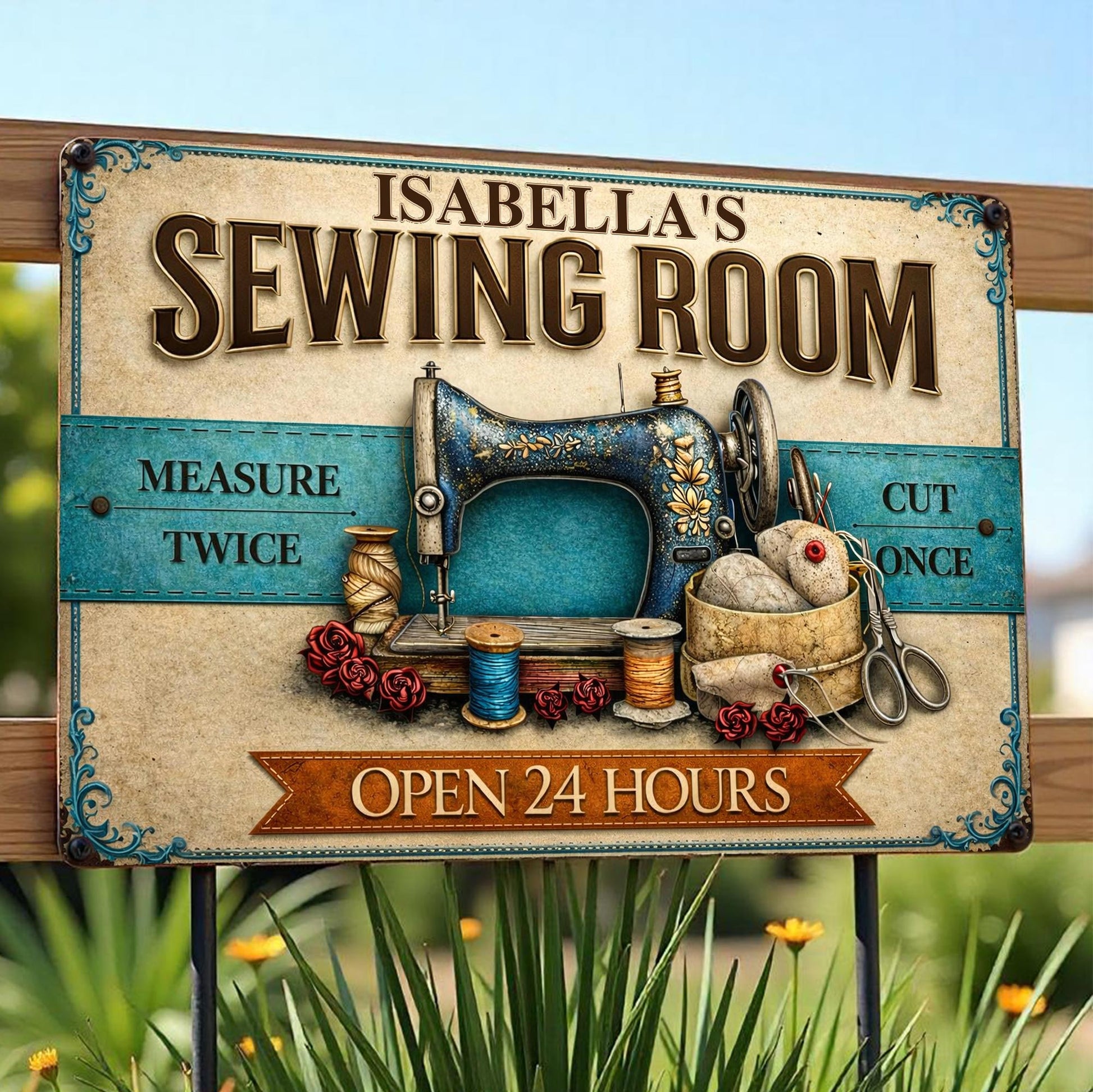 Sewing Room Measure Twice Cut Once Vintage Sewing Machine Threads