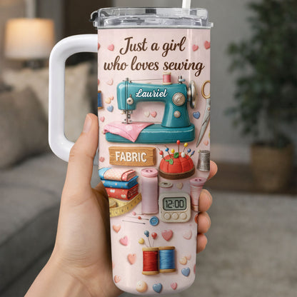 Just A Girl Who Loves Sewing Machine And Fabric