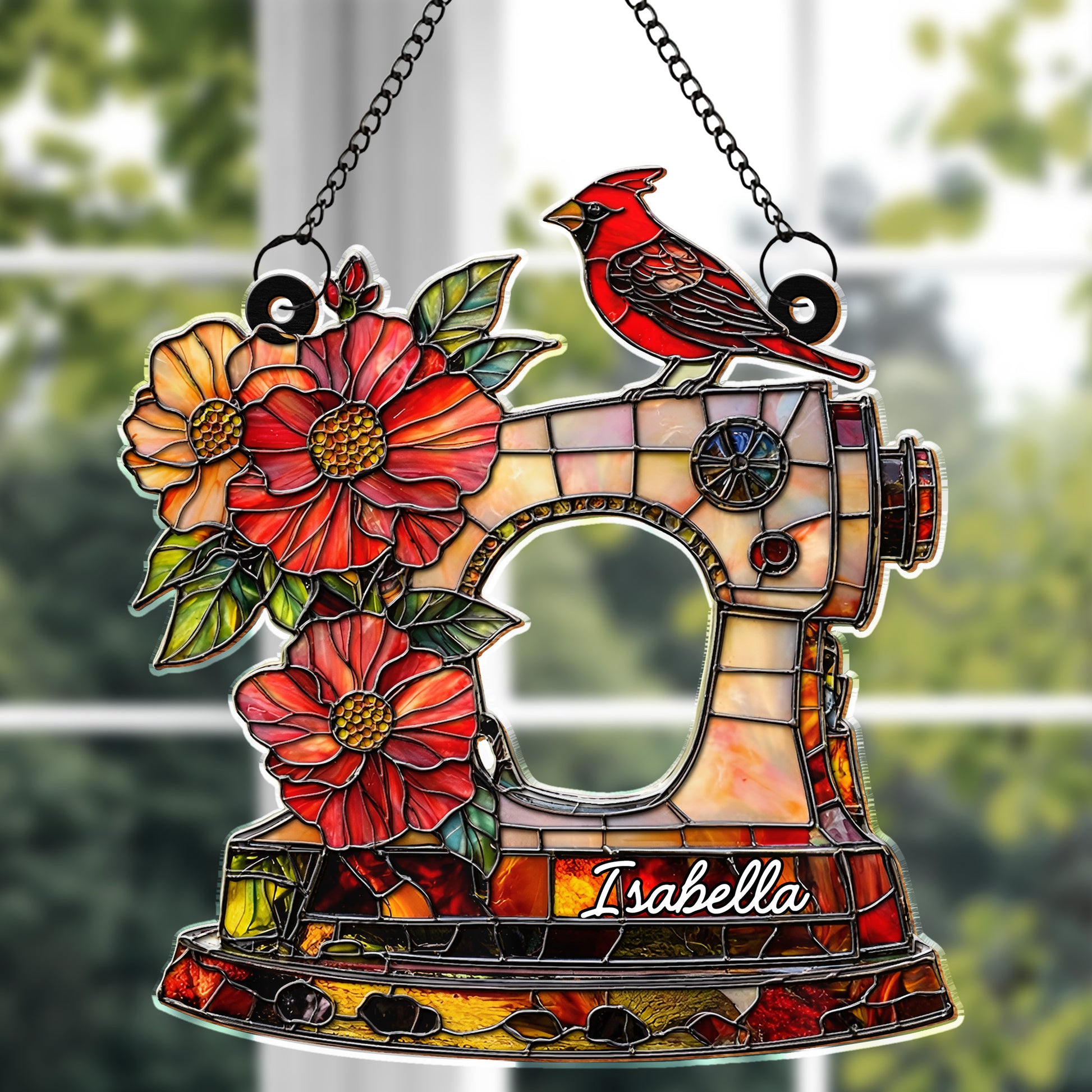 Isabella, Sewing Machine With Cardinal And Flowers