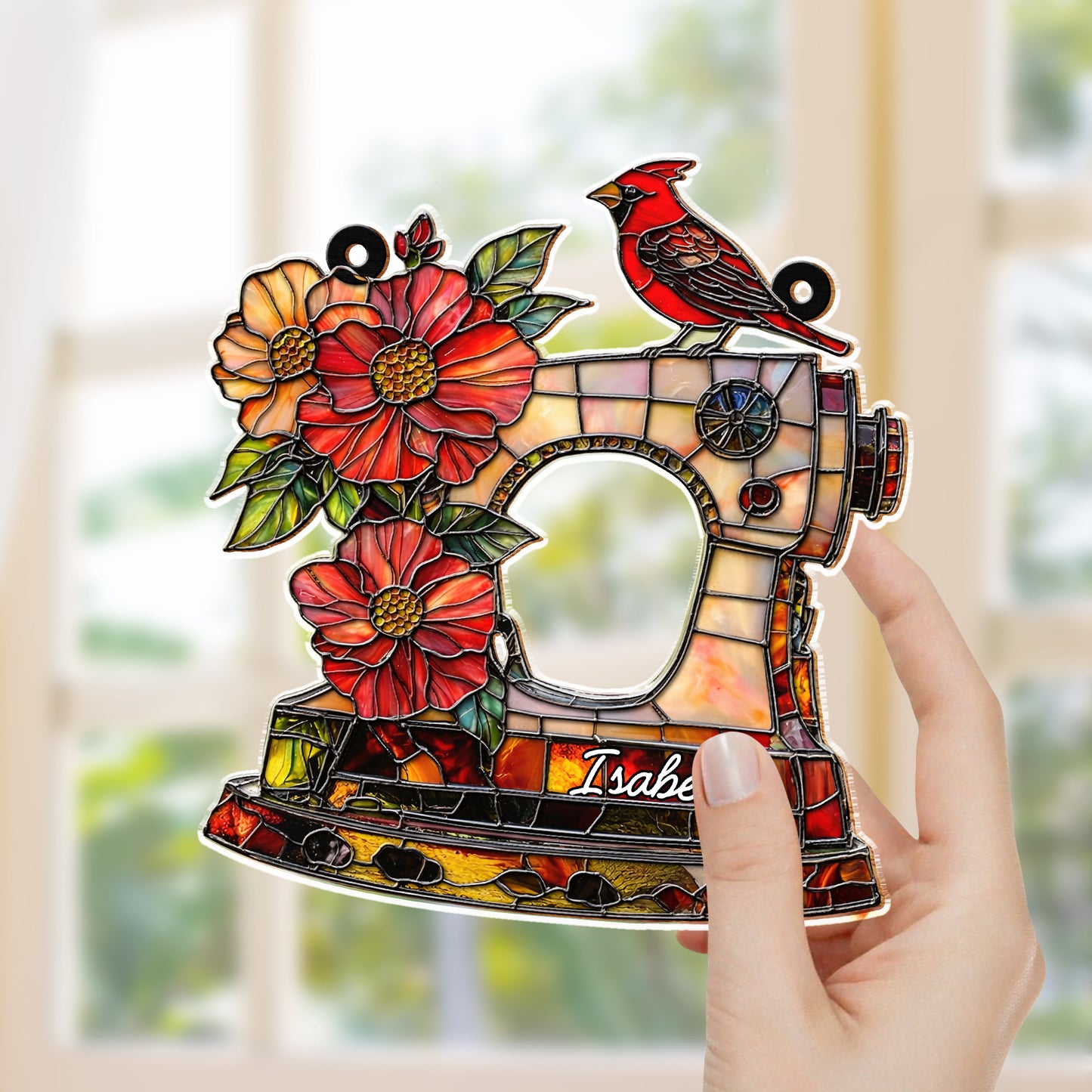 Isabella, Sewing Machine With Cardinal And Flowers