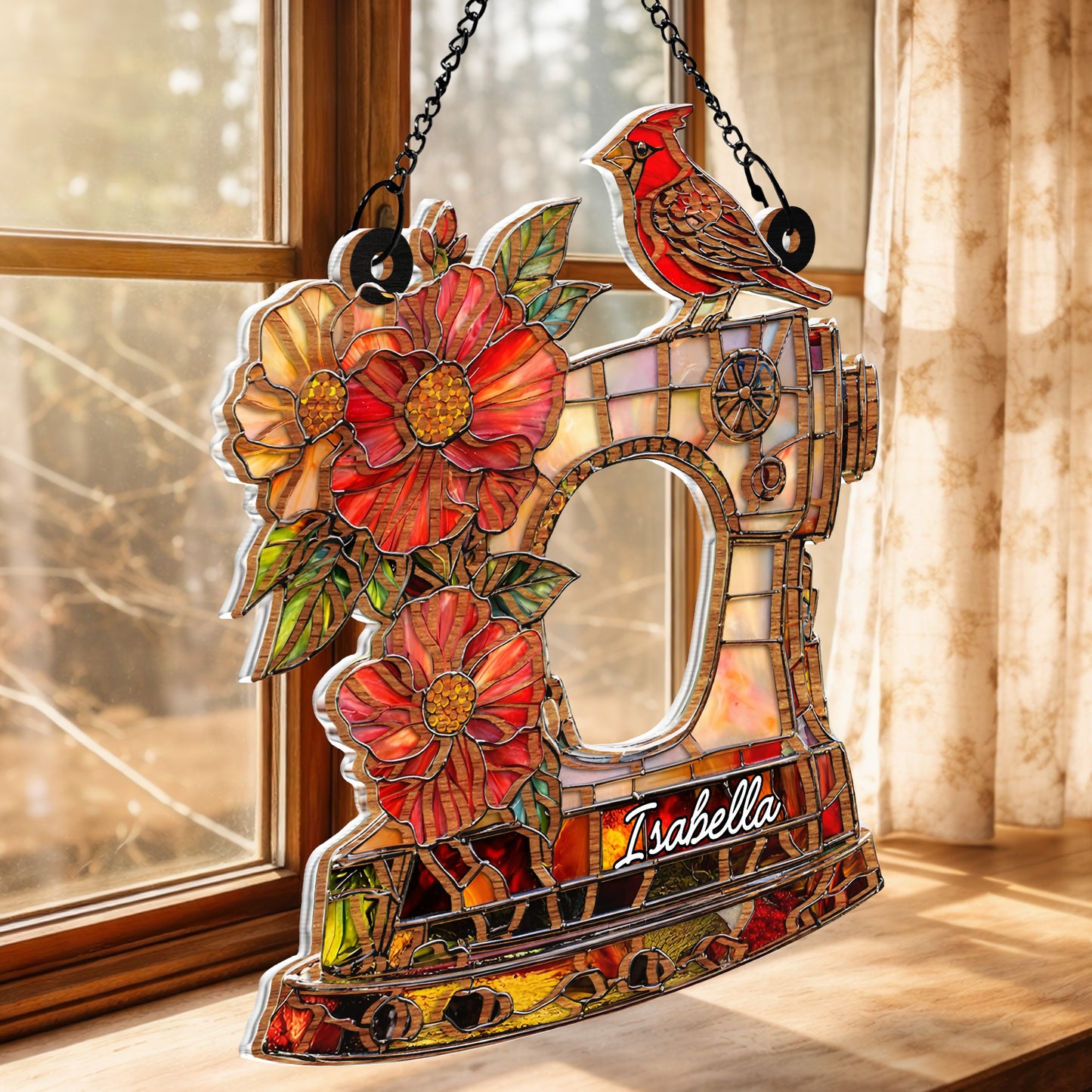 Isabella, Sewing Machine With Cardinal And Flowers