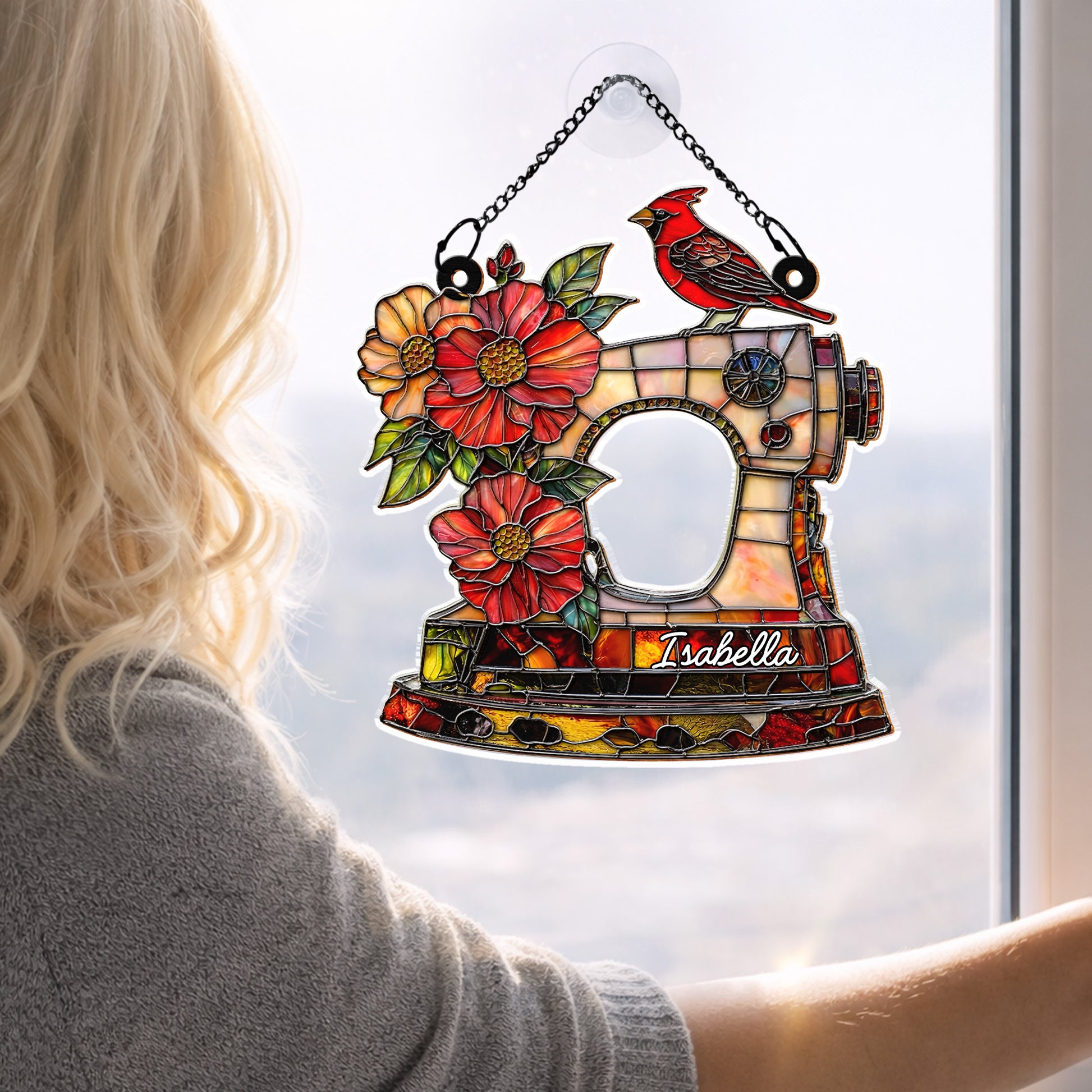 Isabella, Sewing Machine With Cardinal And Flowers