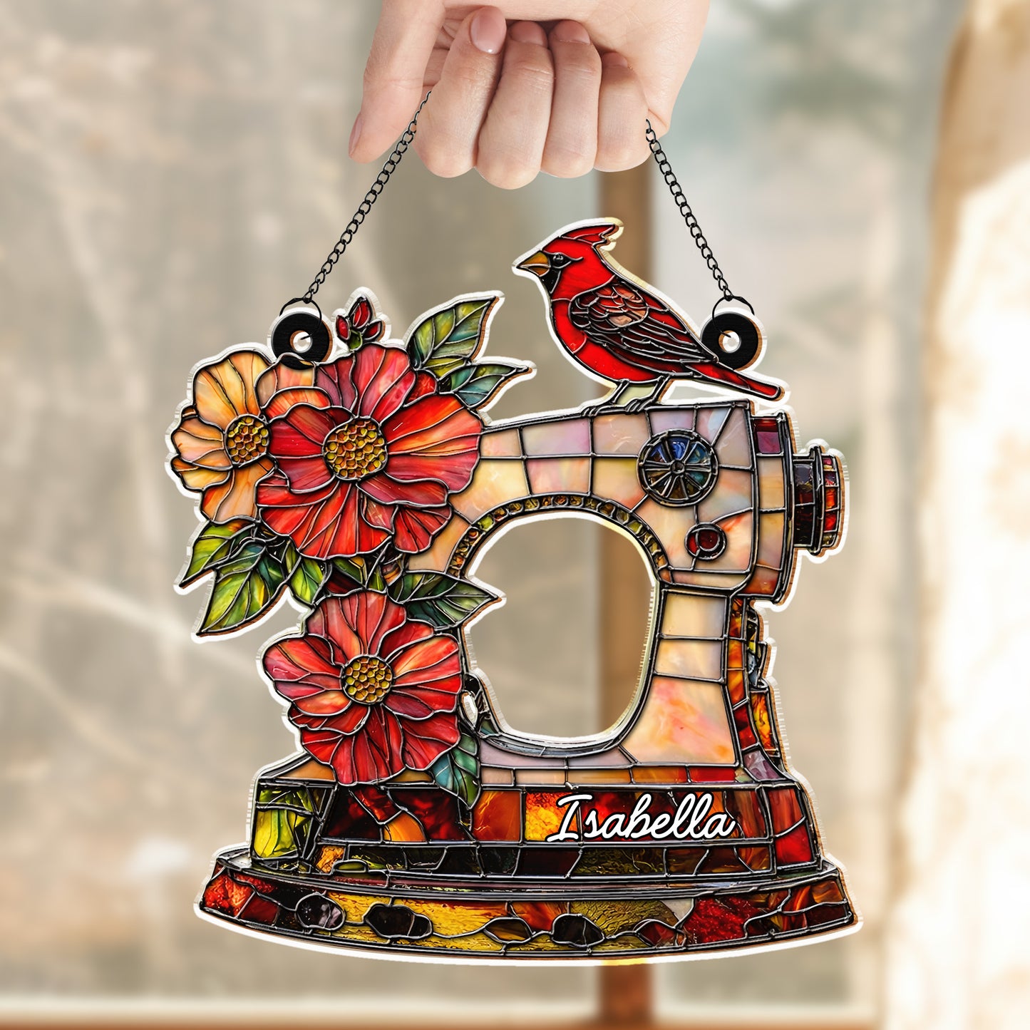 Isabella, Sewing Machine With Cardinal And Flowers