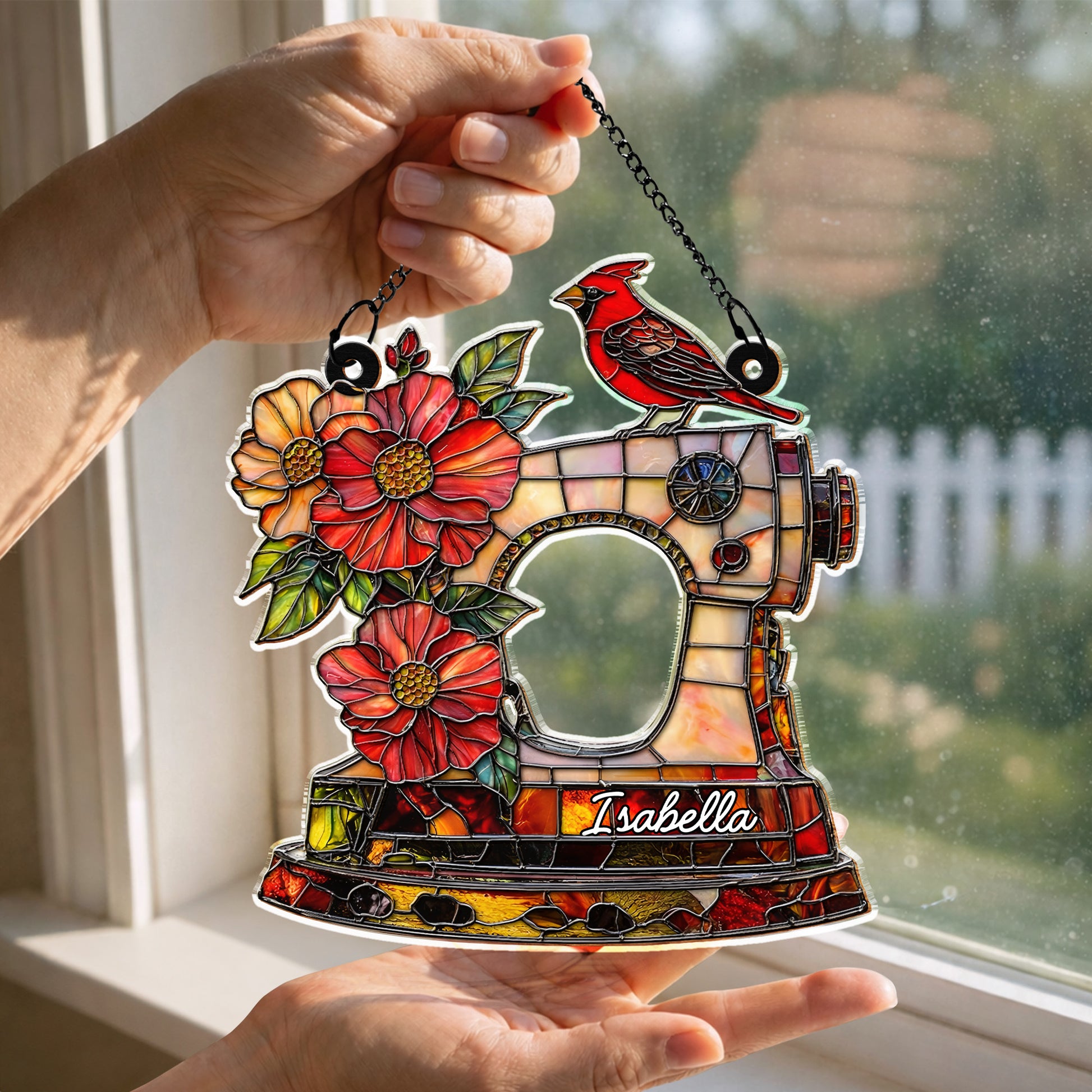 Isabella, Sewing Machine With Cardinal And Flowers