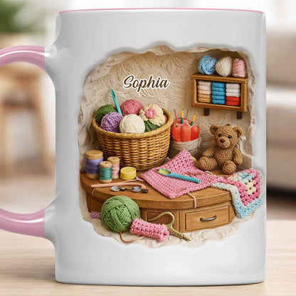 Customizable Crafting Essentials Mug with Yarn and Sewing Items