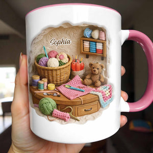 Customizable Crafting Essentials Mug with Yarn and Sewing Items