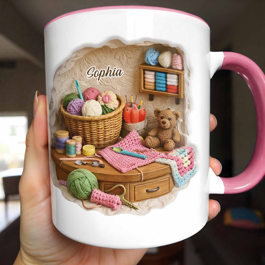 Customizable Crafting Essentials Mug with Yarn and Sewing Items