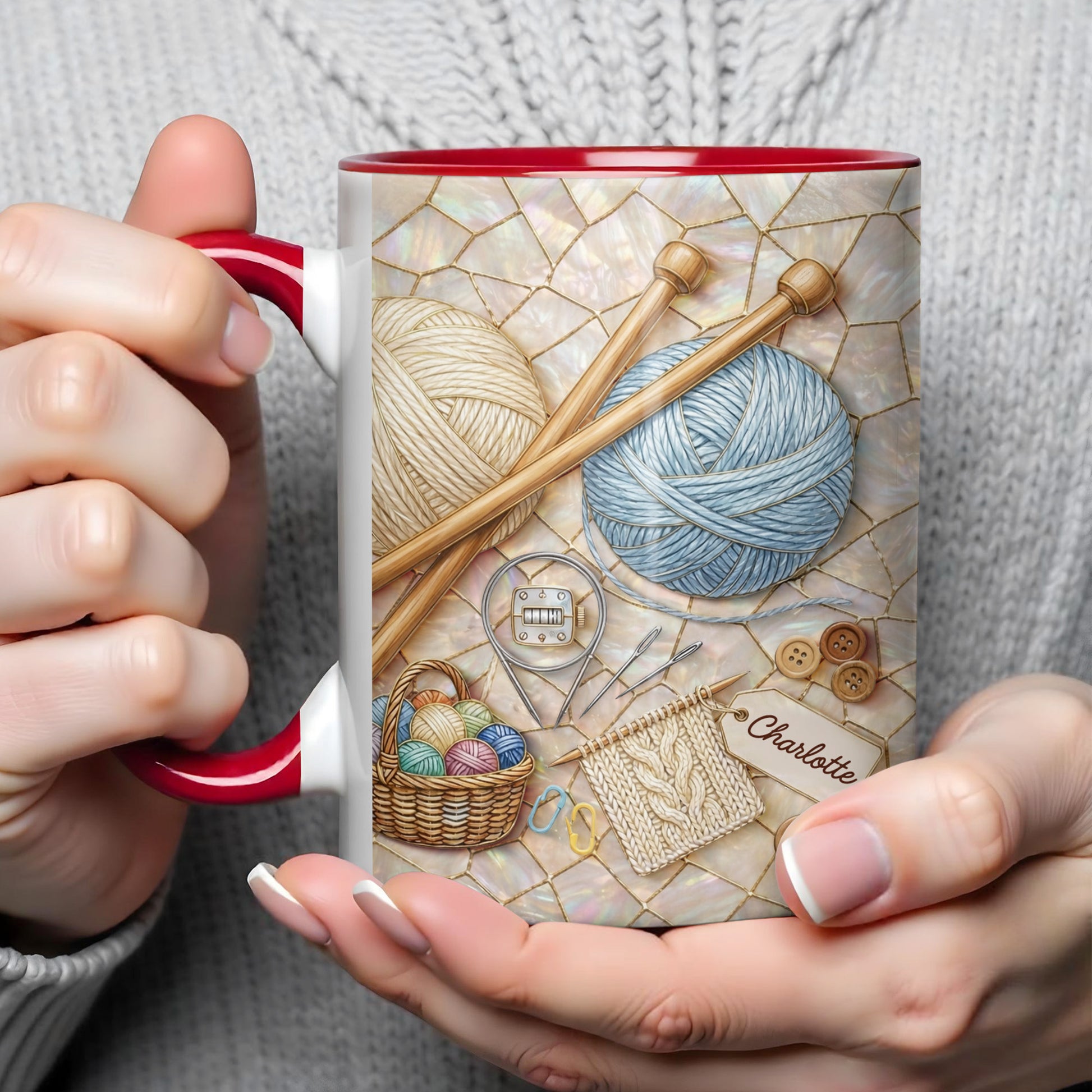 Celebrate Crafting With Yarn Balls and Knitting Needles Mug