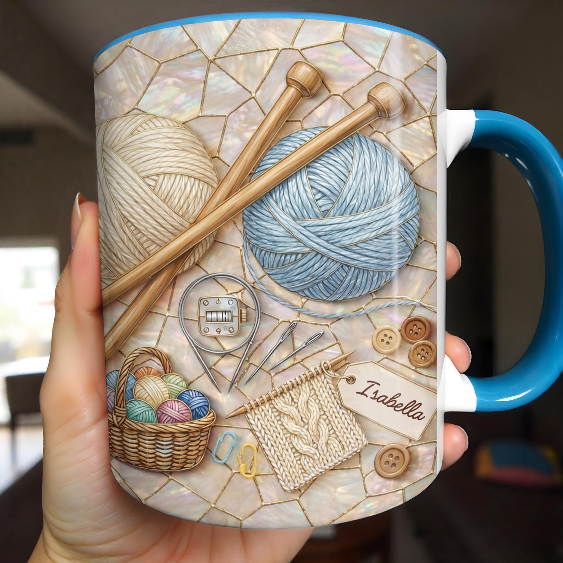 Celebrate Crafting With Yarn Balls and Knitting Needles Mug