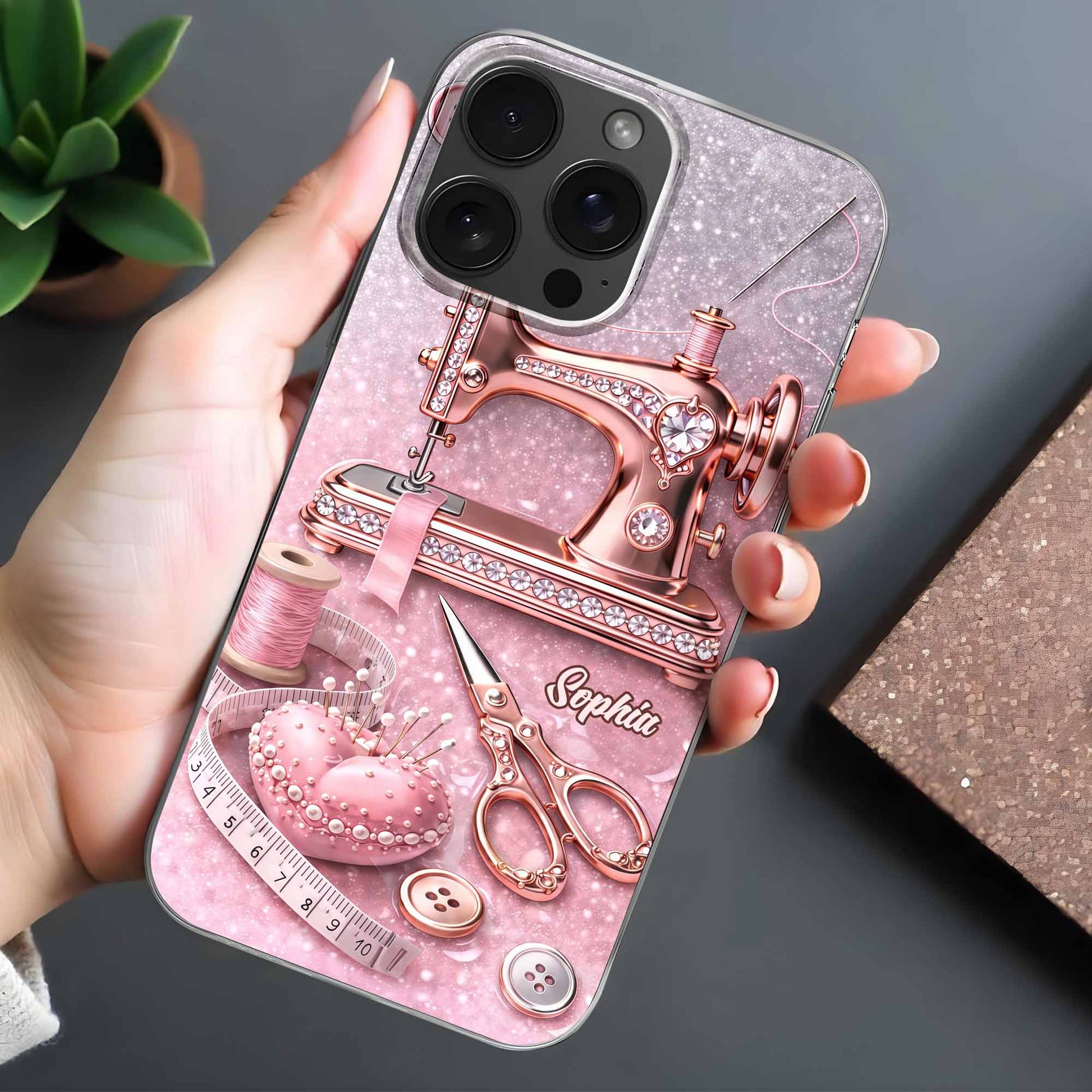 Artistic Sewing-Themed Phone Case Design