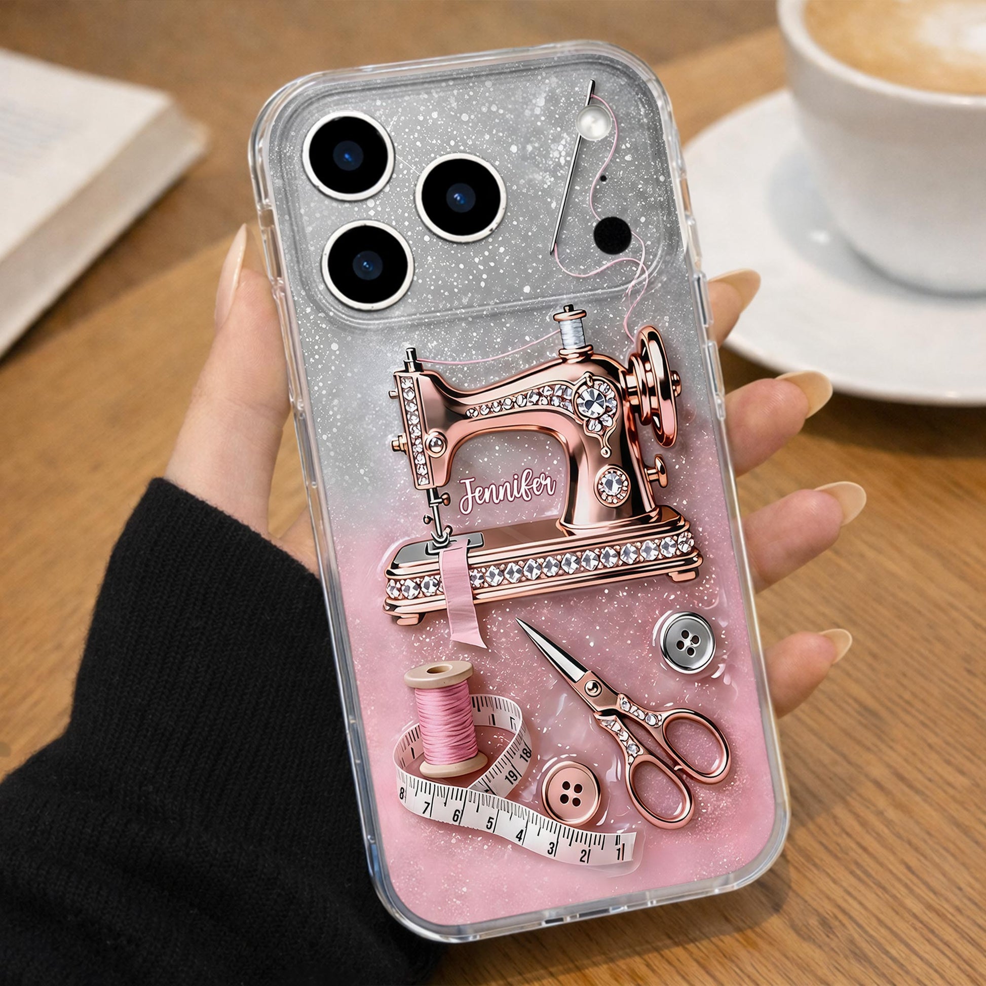 Custom Name Vintage Sewing Machine Design With Scissors And Thread