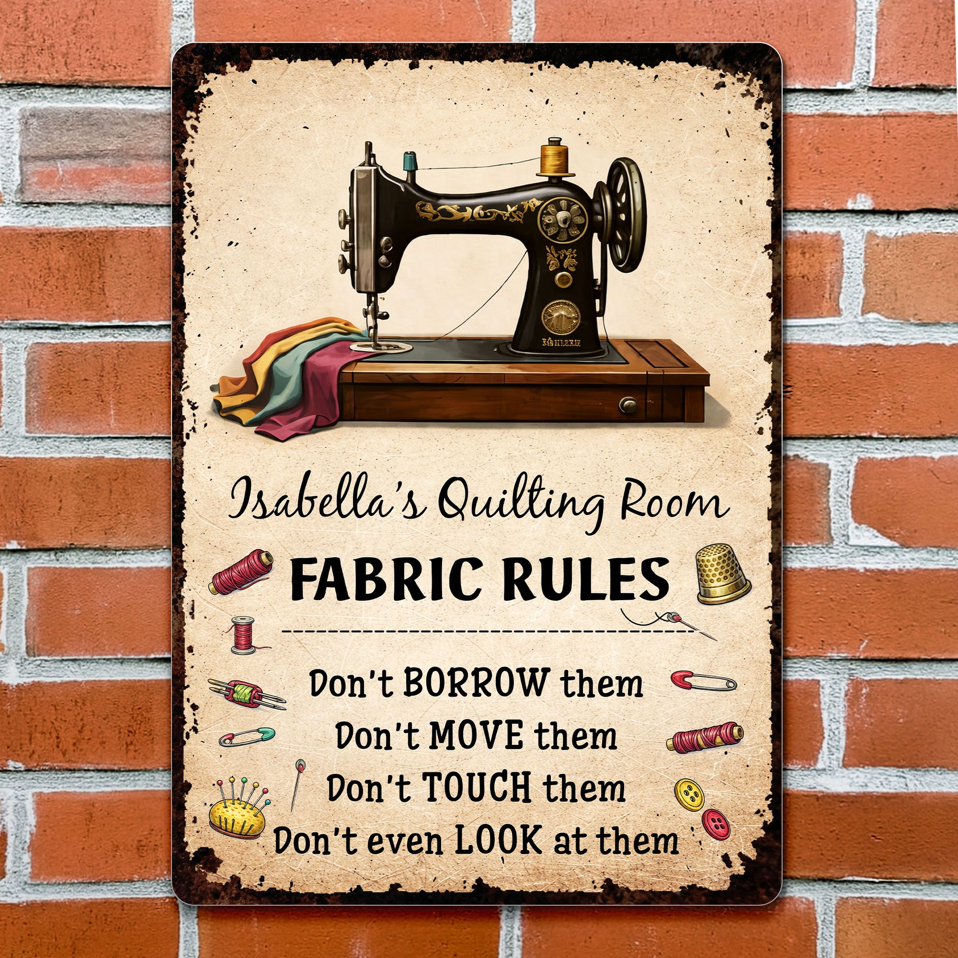 Fabric Rules For My Quilting Room With Sewing Machine And Thread