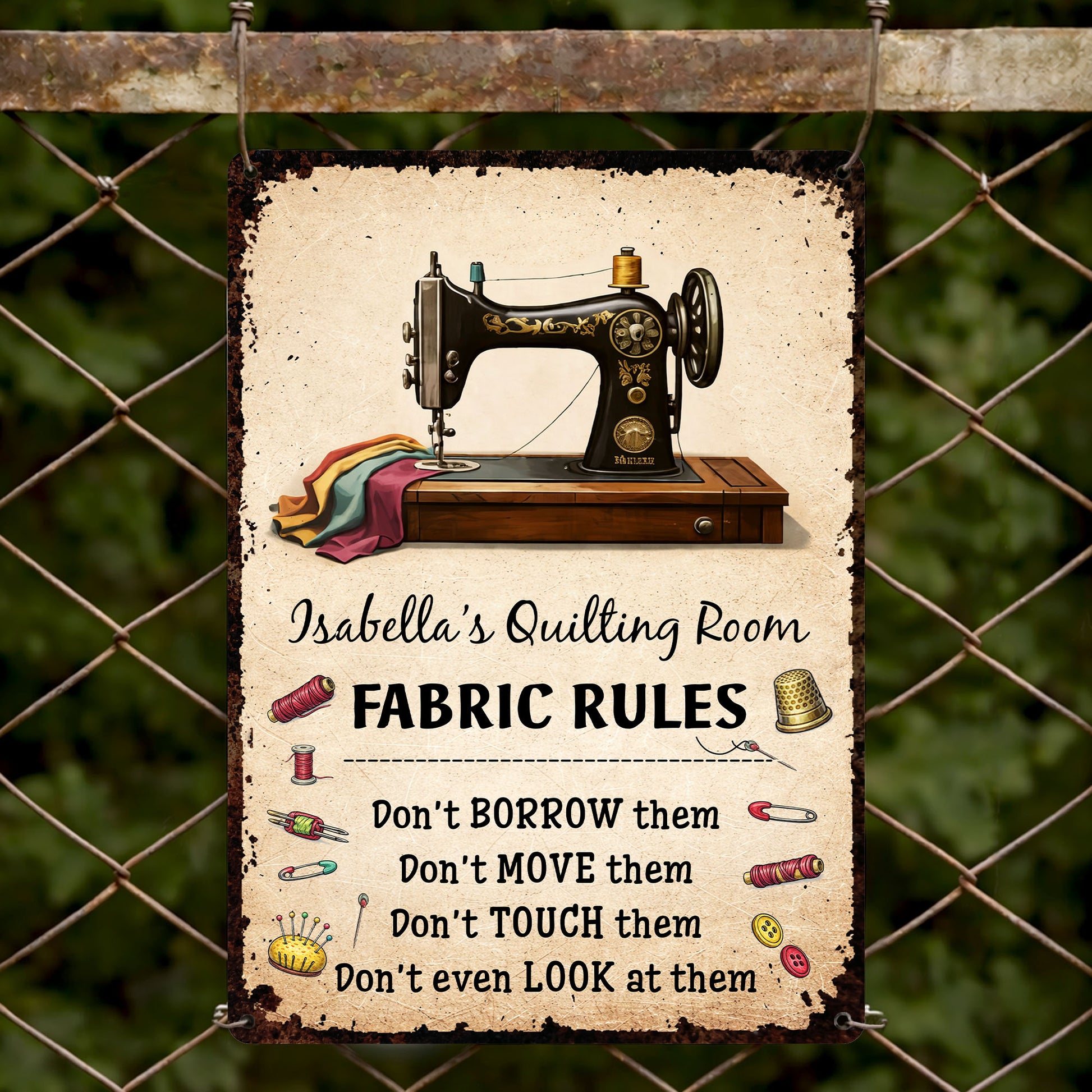 Fabric Rules For My Quilting Room With Sewing Machine And Thread