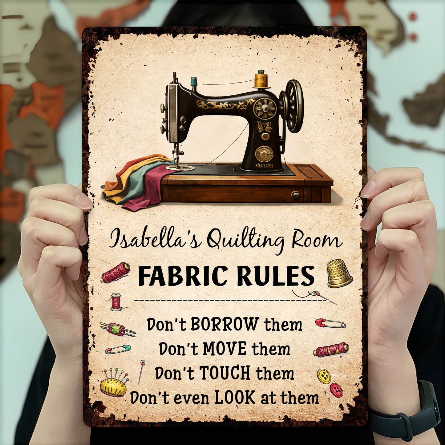 Fabric Rules For My Quilting Room With Sewing Machine And Thread