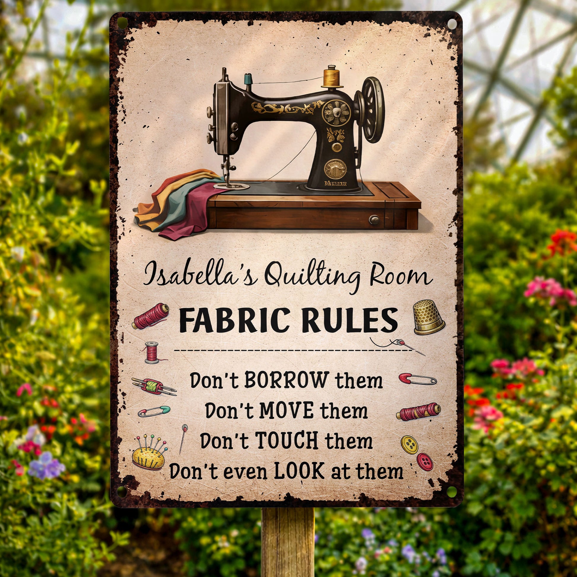 Fabric Rules For My Quilting Room With Sewing Machine And Thread