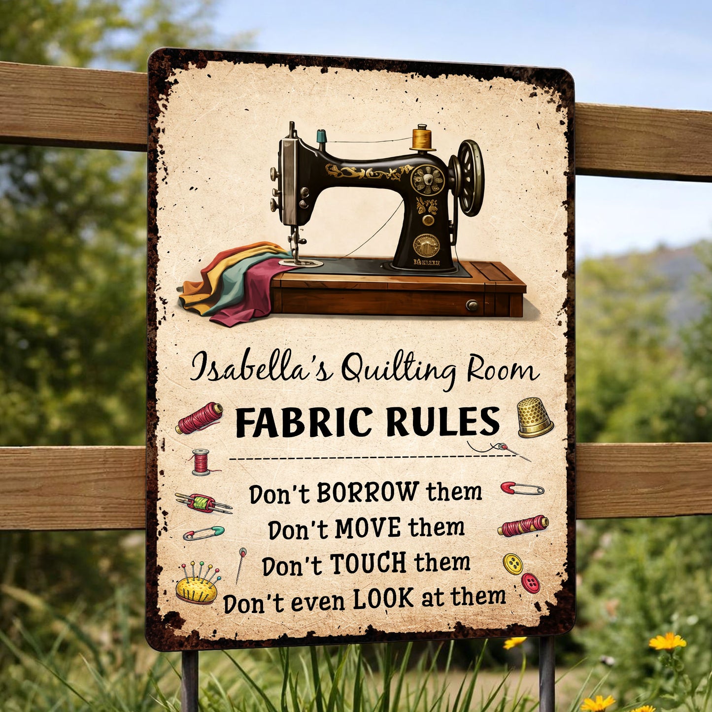 Fabric Rules For My Quilting Room With Sewing Machine And Thread