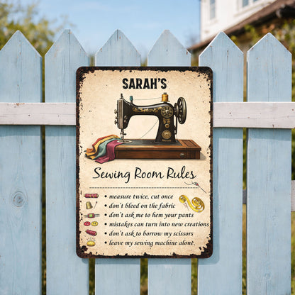 Sewing Room Rules With Vintage Sewing Machine And Tailor Tools