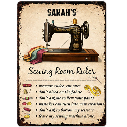 Sewing Room Rules With Vintage Sewing Machine And Tailor Tools