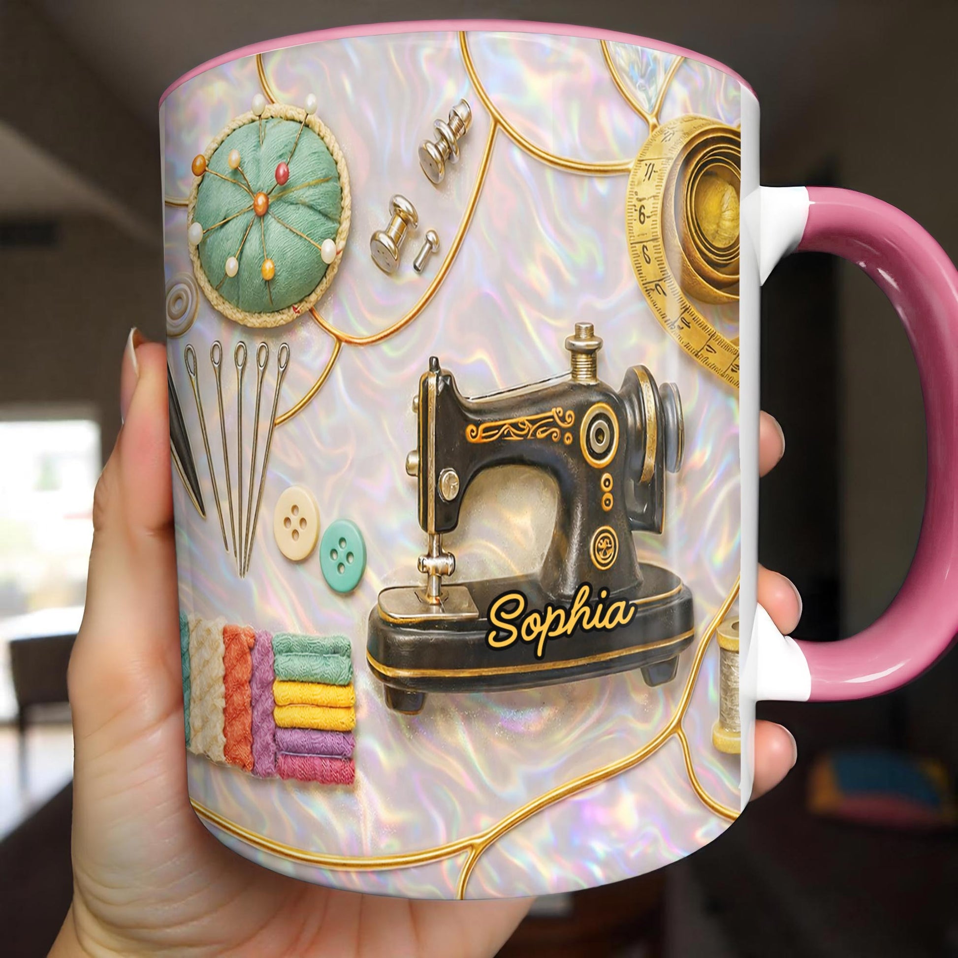 Vintage Sewing Machine and Quilting Essentials with Pins and Buttons