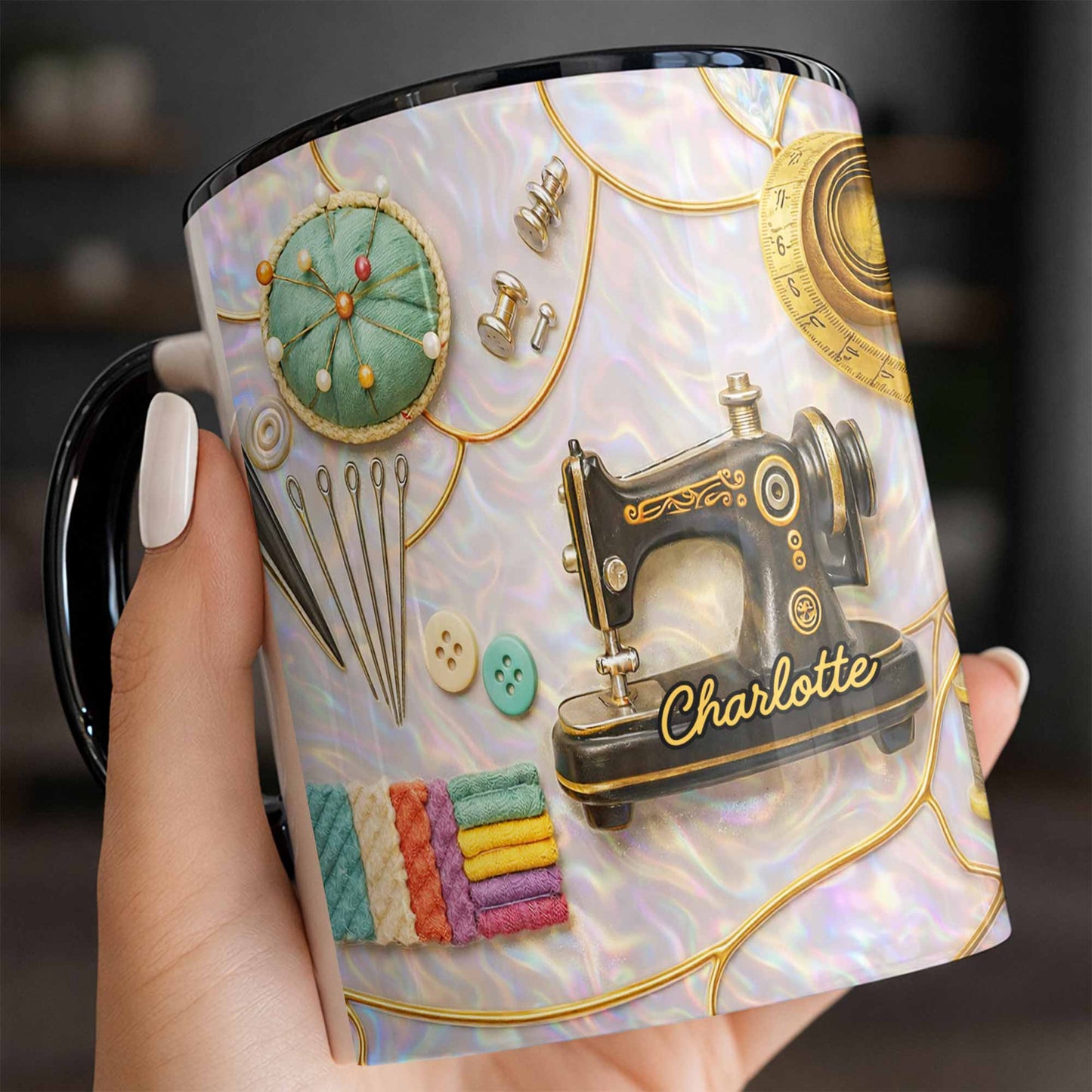 Vintage Sewing Machine and Quilting Essentials with Pins and Buttons