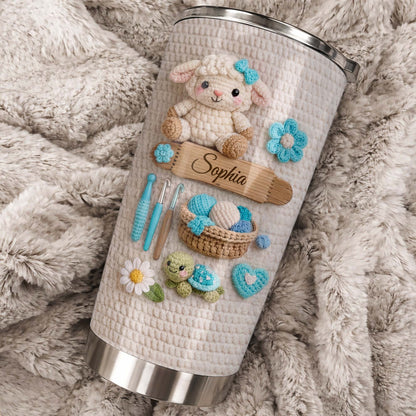 Just A Girl Who Loves Crochet With Amigurumi Sheep And Yarn