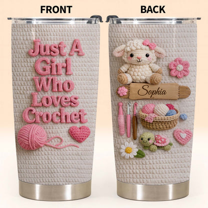 Just A Girl Who Loves Crochet With Amigurumi Sheep And Yarn